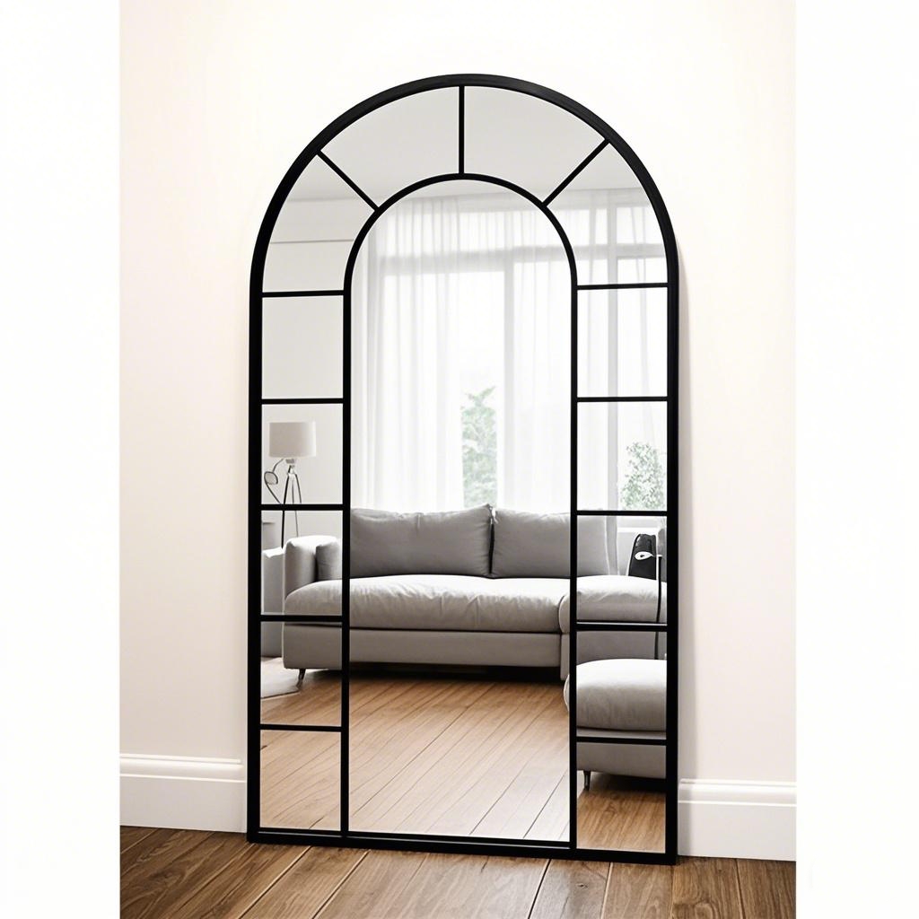 T19012 Arched Floor mirror with a black frame 180×100 cm