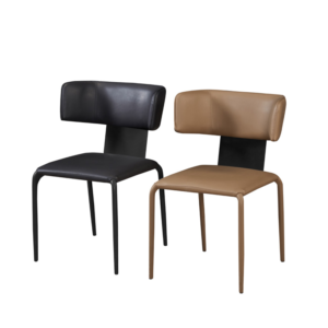 Modern Upholstered Dining Chair, Leatherette Seat with High Backrest, Black/Brown Metal Frame, Set of 2 (Kitchen/Dining/Living Room)
