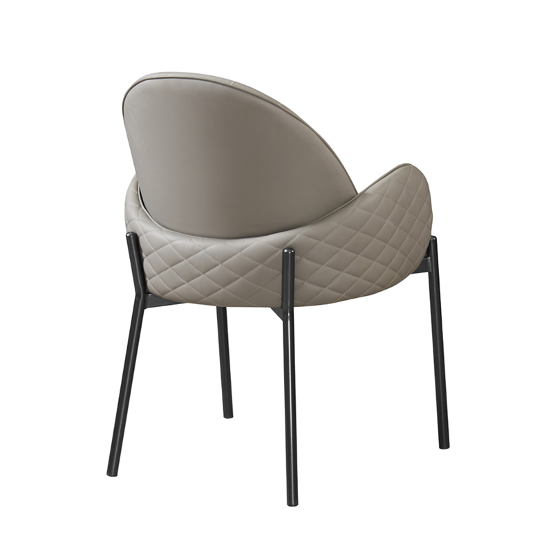 Modern Upholstered Dining Chair, Quilted Leatherette, Ergonomic Backrest, Black Metal Legs