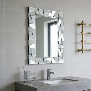 Modern Decorative Wall Mirror with Geometric Fragmented Frame, Rectangle, Silver Mirror Finish, for Bathroom/Vanity/Living Room (24x36 Inch)