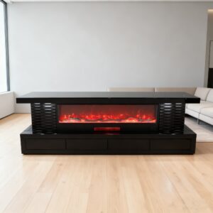 72" Electric Fireplace TV Stand with LED Spotlights & Speakers - Modern Media Console (Black/White, 180×40×65cm)