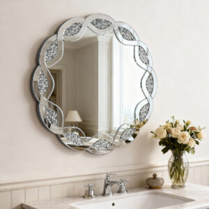 80cm Crystal Accent Round Glass Wall Mirror