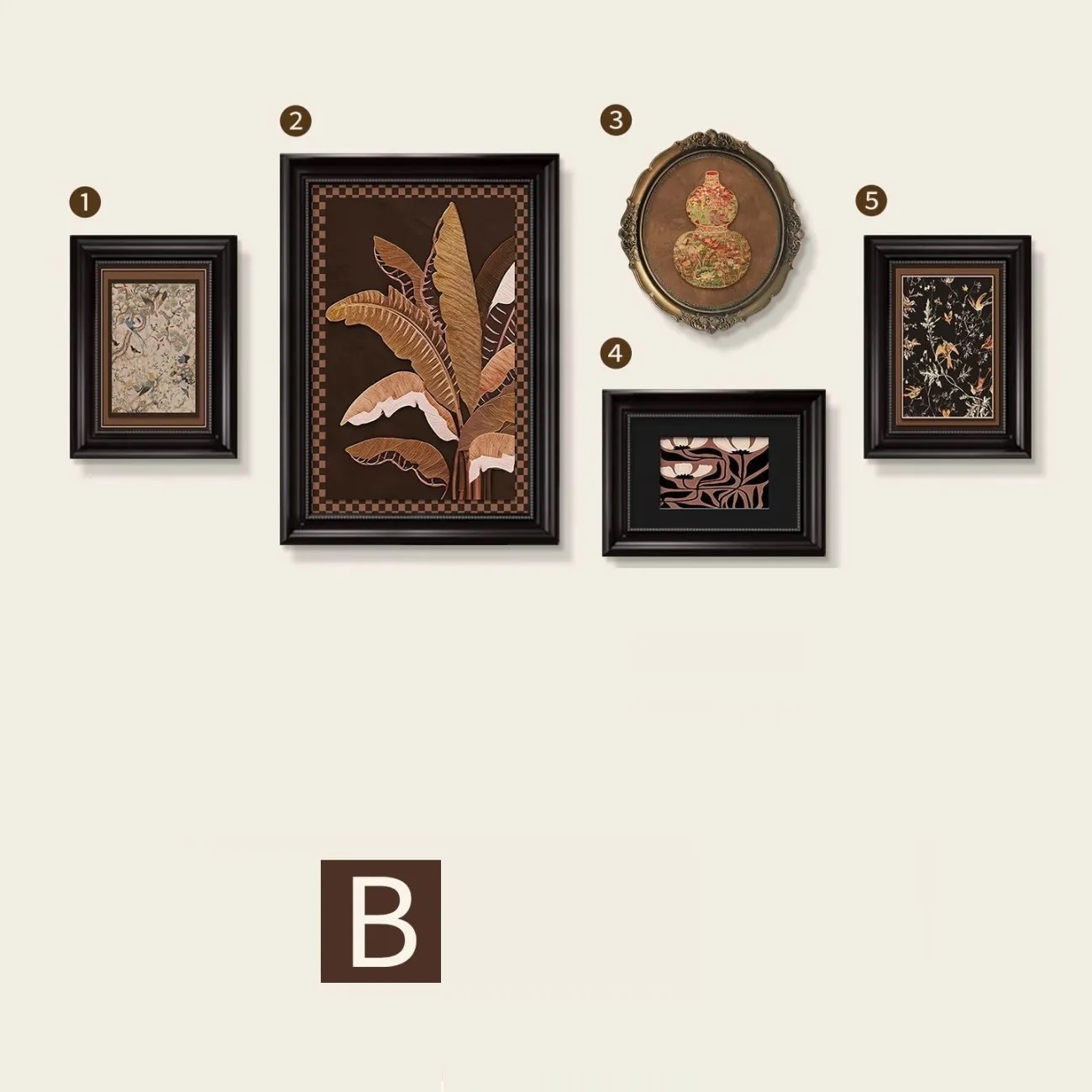 Vintage Framed Botanical & Nature Wall Art Set (5 Pieces)