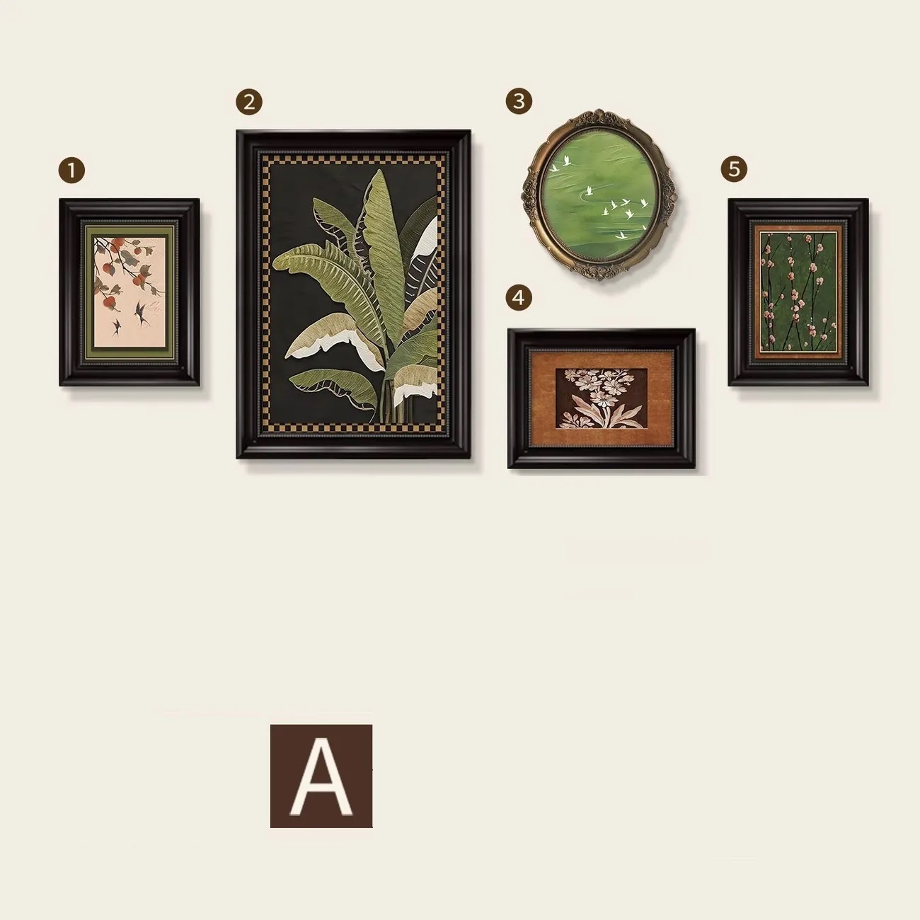 Vintage Framed Botanical & Nature Wall Art Set (5 Pieces)