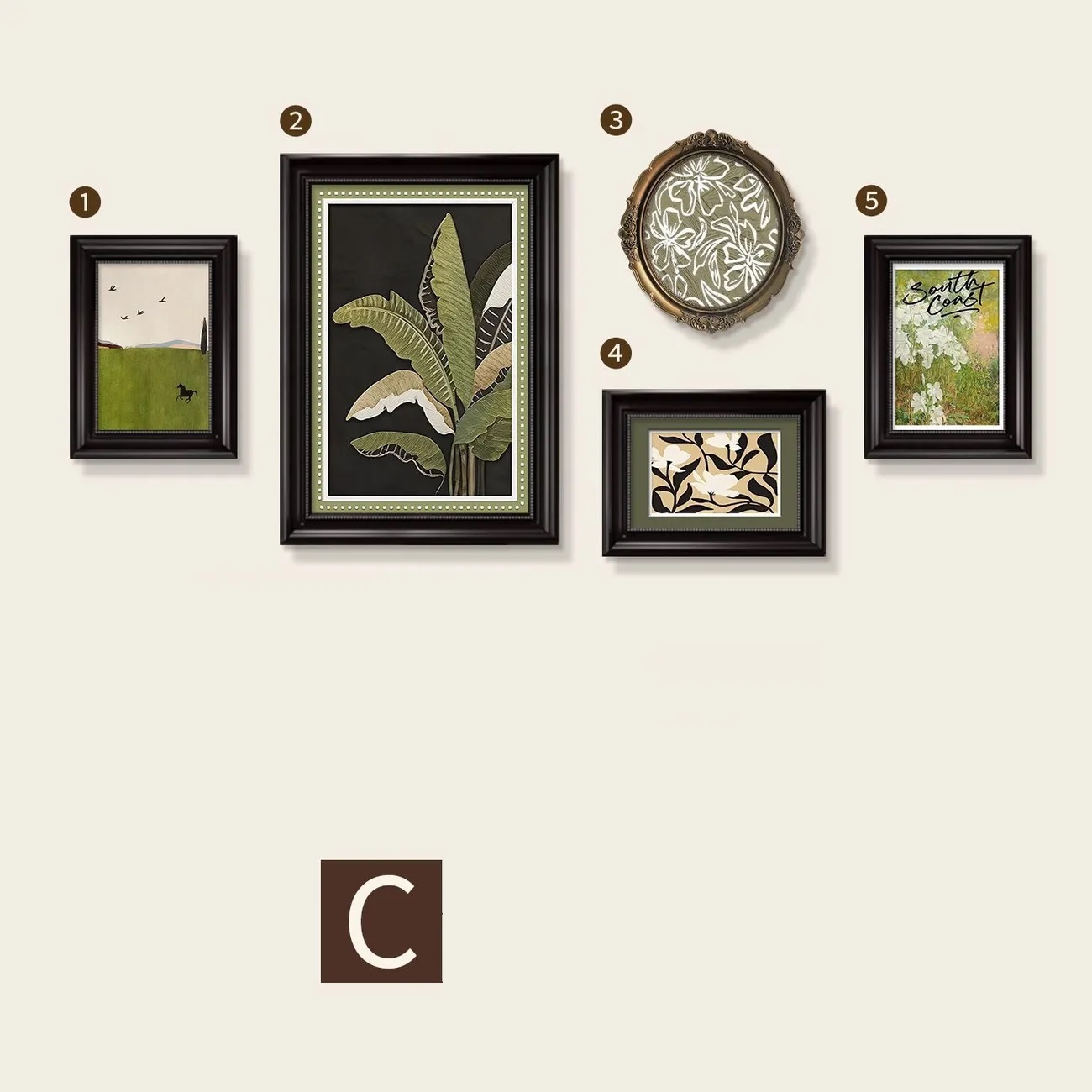 Vintage Framed Botanical & Nature Wall Art Set (5 Pieces)