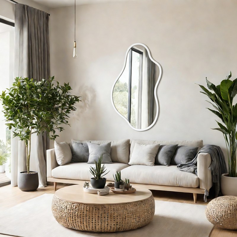 Irregular Asymmetrical Wall Mirror, Cloud Shaped Decorative Mirror with Gold/Silver/White/Black Metal Frame, Modern Vanity Mirror for Living Room, Bedroom, Entryway, Bathroom