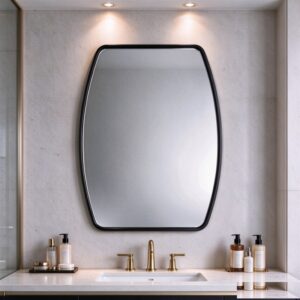 Black shield mirror with slim aluminum frame, shield-shaped wall mirror
