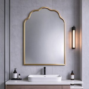 Gold arched wall mirror with slim aluminum frame, arched-top wall mirror